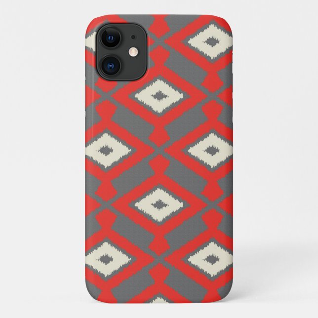 Coques Case-Mate iPhone Ikat Motif - Rouge, gris et beige (Dos)