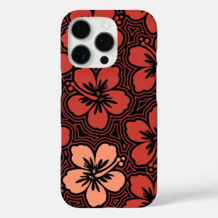 Coques iPhone 16 Pro Ile Floral Hawaii Hibiscus Rouge rayé