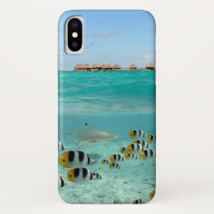 Coque iPhone X Île tropicale avec le cas de l'iphone X de requin