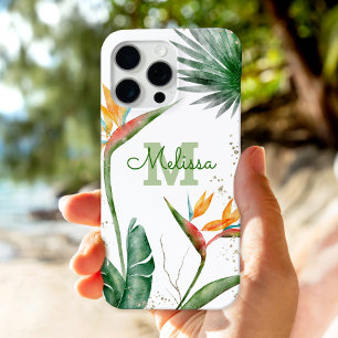 Coques iPhone 16 Pro Max Ile tropicale Monogramme Floral Script Or Blanc