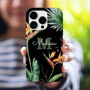 Coques iPhone 16 Pro Ile tropicale Monogramme Floral Script Or Noir