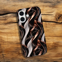 Illusion 3D Abstraite en noir, blanc et cuivre