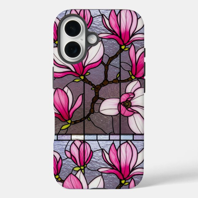 Coques Case-Mate iPhone Illusion en verre tendu gras rose Magnolias (Verso)