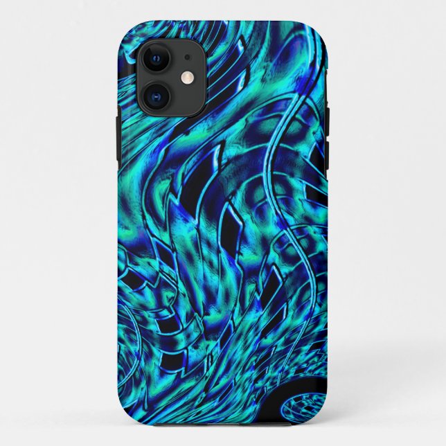 Coques Case-Mate iPhone illusion métallique et tordue, image bleue à verte (Dos)