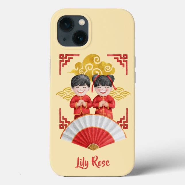Coques Case-Mate iPhone Illustration asiatique garçon et fille - Rouge Bla (Verso)