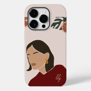 Coque Pour iPhone 14 Pro Illustration Boho Abstrait Art Femme, Tonage Terre