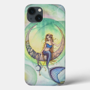 Etui iPhone 13 Illustration d'art de sirène aquarelle Lune Cobalt
