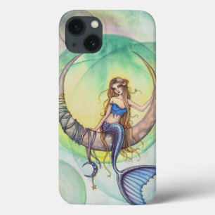 iPhone 13 Case Illustration d'art de sirène aquarelle Lune Cobalt