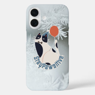 Coque Pour iPhone 16 Illustration de chat smoking « Stay Pawsitive »