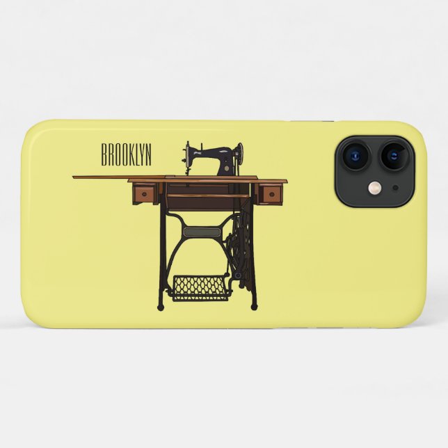 Coques Case-Mate iPhone Illustration de dessin animé de machine à coudre  (Dos (Horizontal))