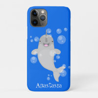 Illustration de dessin animé de narval heureux ave