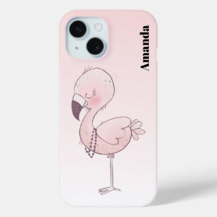 Coque Pour iPhone 15 Illustration de Flamant rose rose mou