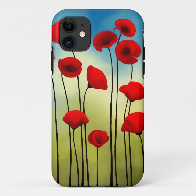 Coques Case-Mate iPhone Illustration de fleur de coquelicot, champ vert, c (Dos)
