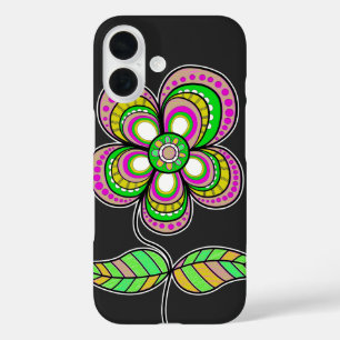 Coque Pour iPhone 16 Illustration de fleur rétro colorée