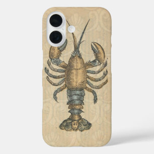 Coques iPhone 16 Illustration de homard vintage : damas côtier