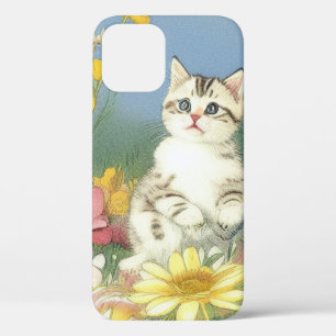 Case-Mate iPhone Case Illustration de Kitten vintage avec Fleurs Jaunes