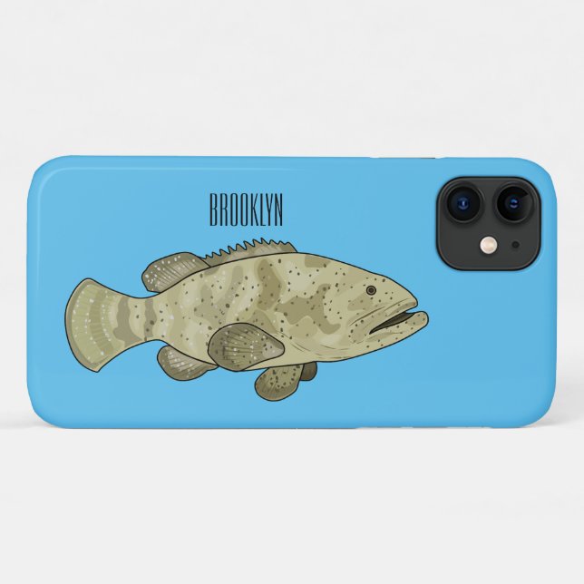 Coques Case-Mate iPhone Illustration de la caricature du poisson de mérou (Dos (Horizontal))