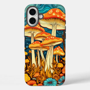Coques iPhone 16 Plus Illustration de la forêt de champignons Art Rétro