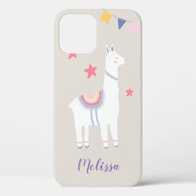 Coques Case-Mate iPhone Illustration de llama mignonne avec un monogramme  (Verso)