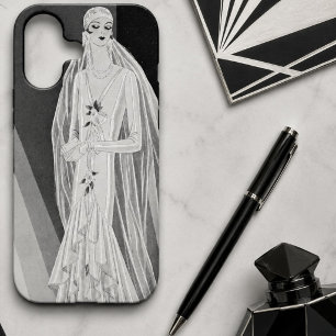 Coque iPhone 11 Illustration de mariée Flapper Art Déco élégante
