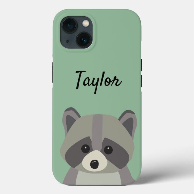 Coques Case-Mate iPhone Illustration de raton laveur vert mignon personnal (Verso)