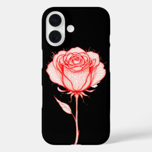 Coque Pour iPhone 16 Illustration de rose rouge sur fond noir