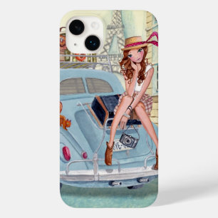 Coque Pour iPhone 14 Plus Illustration de voyage fille Paris Chic Vintage