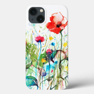 iPhone 13 Coque Illustration des fleurs d'aquarelle colorée