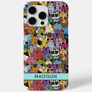 Coque iPhone 15 Pro Max Illustration du nom personnalisé Funny Cats