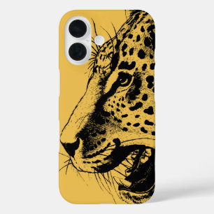 Coque Pour iPhone 16 Illustration d'un léopard tiré à la main noir et j