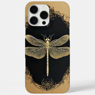 Coques iPhone 16 Pro Max Illustration élégante de libellule en or