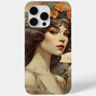 Coque iPhone 15 Pro Max Illustration féminine avec Art Nouveau