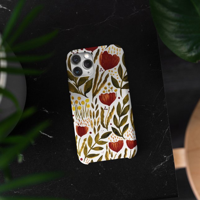 Coques Case-Mate iPhone Illustration florale botanique d'orange brûlé (Créateur téléchargé)