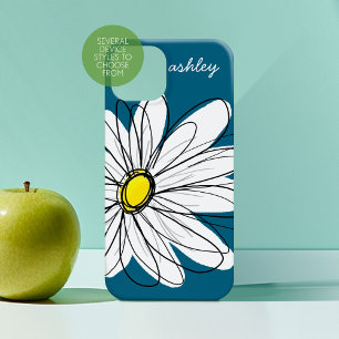 Coque iPhone 15 Mini Illustration florale de marguerite tendance - bleu