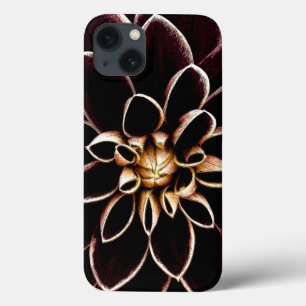 iPhone 13 Case Illustration foncée de fleur de dahlia