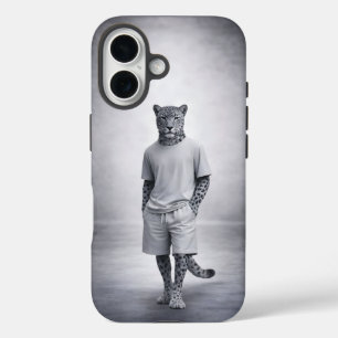 Coque Pour iPhone 16 Illustration minimale de léopard des neiges en ten