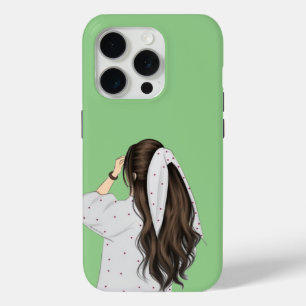 Coque iPhone 15 Pro Illustration tendance pour filles - Design vert él