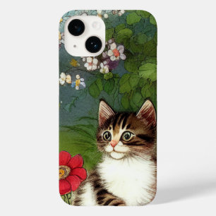 Coque Pour iPhone 14 Illustration vintage de chat avec fleurs de printe