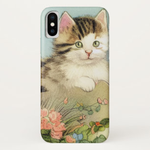 Case-Mate iPhone Case Illustration vintage de chat avec fleurs roses
