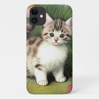 Case-Mate iPhone Case Illustration vintage de chat avec Fleurs rouges