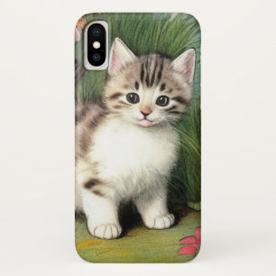 Case-Mate iPhone Case Illustration vintage de chat avec Fleurs rouges