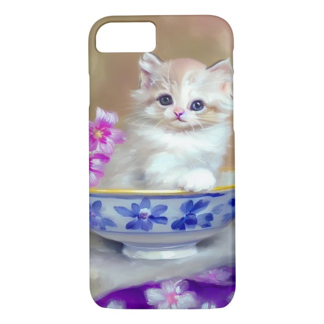 Coques Case-Mate iPhone Illustration vintage de chaton blanc (Dos)