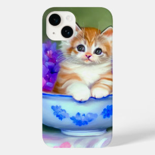Coque Pour iPhone 14 Illustration vintage de chaton orange et blanc
