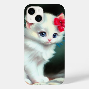 Coque Pour iPhone 14 Illustration vintage de Kitten blanc avec fleurs r