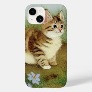 Coque Pour iPhone 14 Illustration vintage Kitten avec fleurs