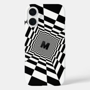 Coque Pour iPhone 16 Illustration visuelle noire et blanche, monogramme