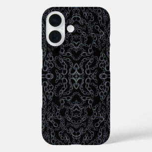 Coque Pour iPhone 16 Image Miroir Abstraite Chaînée Grise Sur Fond Noir