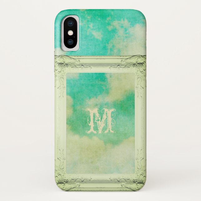 Coques Case-Mate iPhone Image victorienne cadre ciel nuage turquoise crème (Dos)