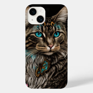 Coque Pour iPhone 14 Imaginaire chat avec fleurs et papillons IA art
