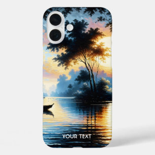 Coques iPhone 16 Plus Imaginaire Cute Boat Sunset Lake